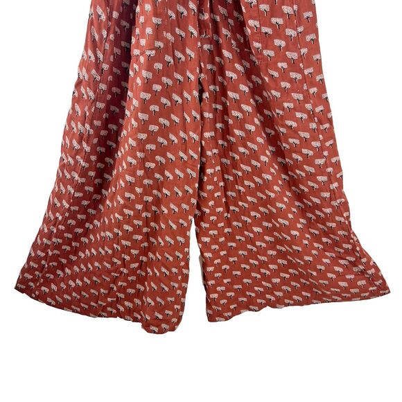 Natural Life Dakota Tie Overall Jumpsuit Size L Rust Tree Print Wide Leg Boho - Picture 8 of 15